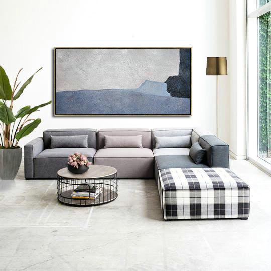 Oversized Canvas Art On Canvas,Hand Painted Panoramic Contemporary Art Canvas Painting,Colorful Wall Art,Grey,Black,Light Blue.etc